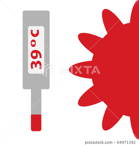Thermometer and virus on white background. 64971392