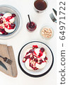 Cottage cheese pancakes with berry sauce and nuts. Healthy breakfast concept. 64971722