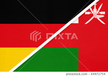 Germany vs Oman, symbol of two national flags. 64972754