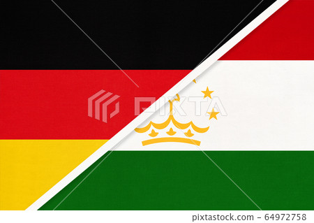 Germany vs Tajikistan, symbol of two national flags Germany vs Tajikistan, symbol of two national flags 64972758