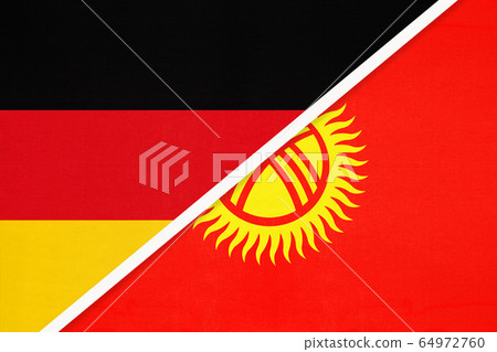 Germany vs Kyrgyzstan, symbol of two national flags Germany vs Kyrgyzstan, symbol of two national flags 64972760