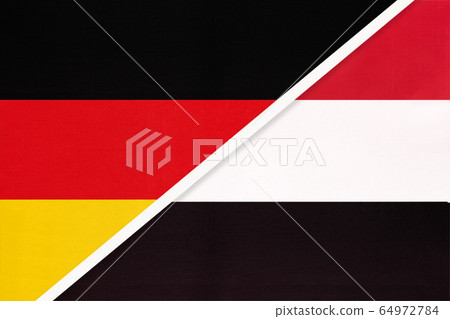 Germany vs Yemen, symbol of two national flags. 64972784