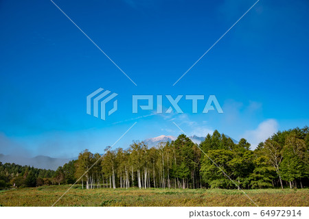 從長野縣界田高原的木曾馬村看到的御岳白鹿山森林 64972914
