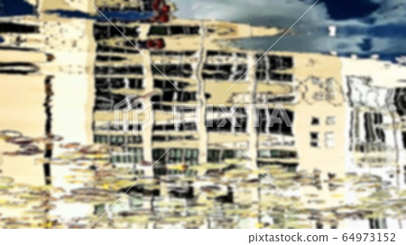 Reflection of a modern building in an artificial Reflection of a modern building in an artificial 64973152