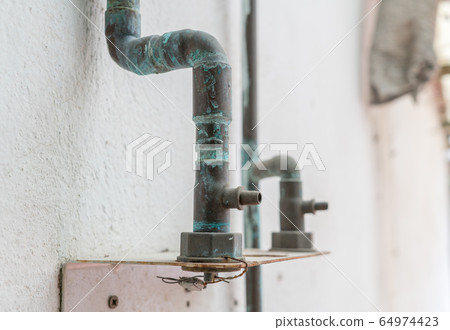 gas system's cooper pipes oxidized gas installation 64974423