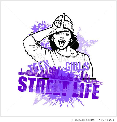 Funny teen girl - Grunge Composition - Street Life and hip hop Funny teen girl - Grunge Composition - Street Life and hip hop 64974593