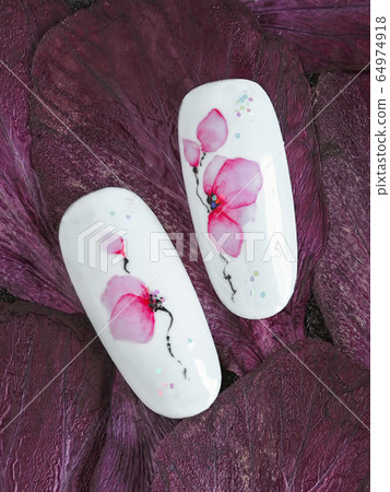 Spring manicure. Tips with spring floral watercolo Spring manicure. Tips with spring floral watercolo 64974918