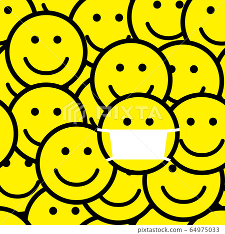 Smile icons pattern. One person in medical mask. 64975033