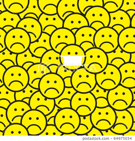 Smile icons pattern. One person in medical mask. Smile icons pattern. One person in medical mask. 64975034