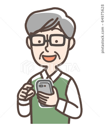 Grandfather using a smartphone 64975628