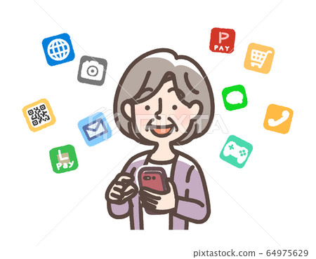 Granny using a smartphone 64975629