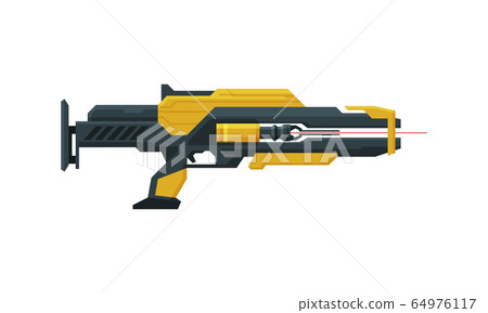 Futuristic Space Gun Blaster, Yellow and Black Fantastic Handgun, Raygun of Alien, Childish Pistol Vector Illustration 64976117