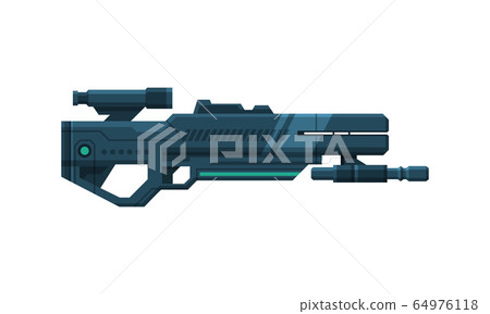 Futuristic Space Gun Blaster, Black Fantastic Handgun, Raygun of Alien Vector Illustration Futuristic Space Gun Blaster, Black Fantastic Handgun, Raygun of Alien Vector Illustration 64976118