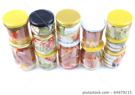 czech pickled sausages in vinegar and cheese in 64979215