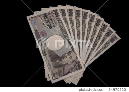100,000日元10,000日元鈔票特別固定收益福澤幸吉日元日元現金收益黑背黑色背景 64979510