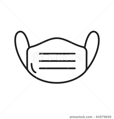 Logo medical face mask or Surgical protective icon. 2019-nCoV coronavirus virus bacteria cell vector illustration isolated on white. Monoline doodle art 64979689