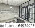 mailboxes and doors at new apartment building 64980023