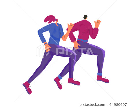 Running girl. Vector flat jogging person design. 64980697