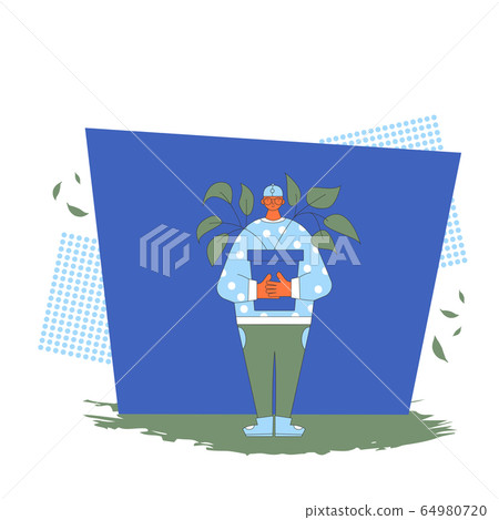Plant lover. Man with indor flower pot. Vector Plant lover. Man with indor flower pot. Vector 64980720