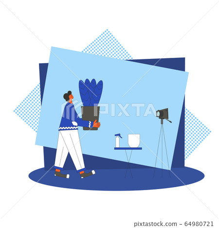 Plant lover. Man with indor flower pot. Vector Plant lover. Man with indor flower pot. Vector 64980721