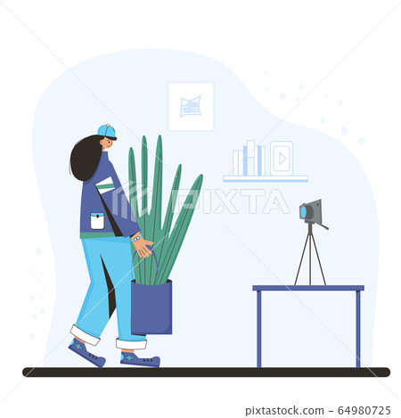 Plant lover. Man with indor flower pot. Vector Plant lover. Man with indor flower pot. Vector 64980725