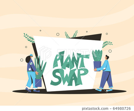 Plant lover. Man with indor flower pot. Vector Plant lover. Man with indor flower pot. Vector 64980726