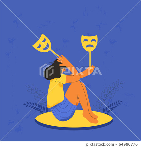 Bipolar affective disorder concept. Girl sitting Bipolar affective disorder concept. Girl sitting 64980770