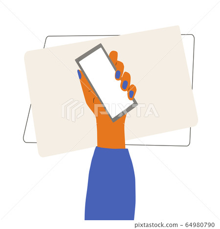 Human hand holding a phone. Vector design. Human hand holding a phone. Vector design. 64980790