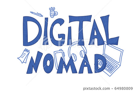 Digital nomad text emblem with decor Vector design Digital nomad text emblem with decor Vector design 64980809