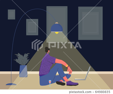 Girl sitting on the floor. Vector flat color 64980835