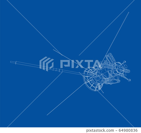 Communication satellite concept outline. Vector 64980836