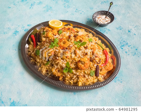Indian Biryani with shrimp. Indian Biryani with shrimp. 64981295