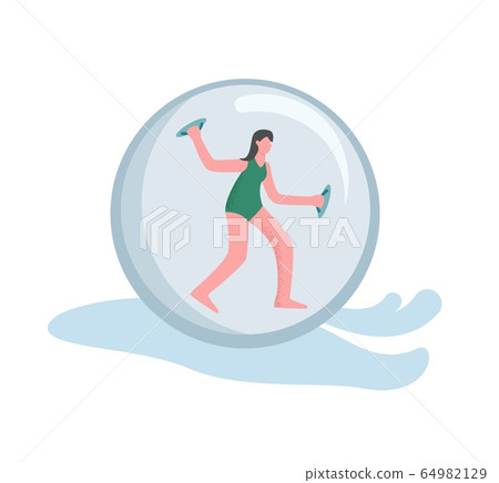 A woman engaged in zorbing. The concept of a zorbonaut 64982129