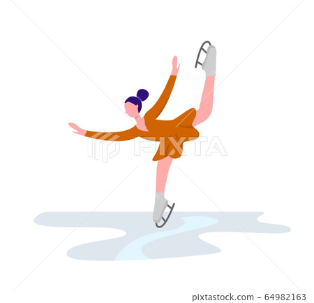 Beautiful girl on ice skating. Elegant art athlete skater in orange tights skates 64982163