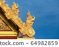 The Beautiful Texture of The King of Nagas or Serpents (Giant snake) on the top of roof in public temple. 64982859