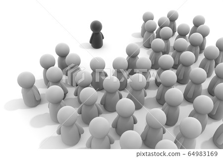 There is a crowd. Surround the leader. Exchange opinions. 3D rendering 64983169