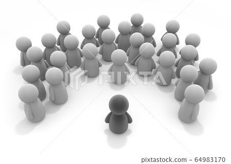 Listen to the leader. People gather. Surround the leader. 3D rendering 64983170