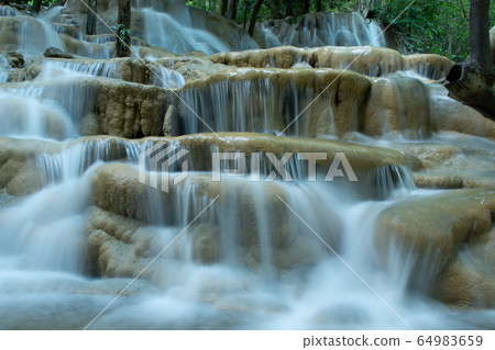 waterfall, water, leaf 64983659