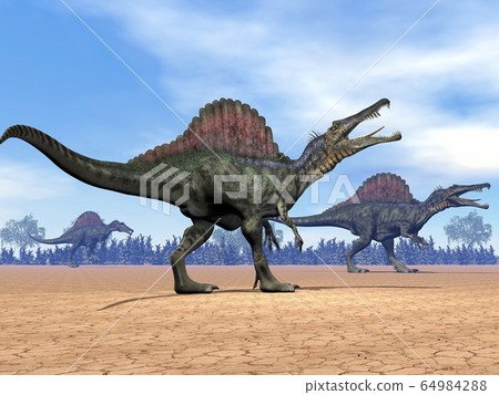 Spinosaurus dinosaurs walk - 3D render 64984288