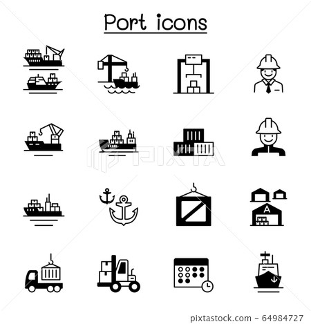 Set of marine port related vector icons. contains 64984727