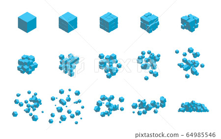 Stages of destruction of a cube by an explosion. - Stock Illustration ...