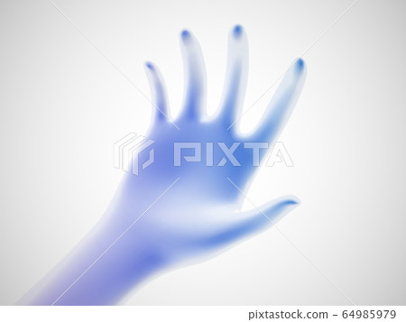 3D blue open palm offering something. Concept of charity, care and online support. 64985979