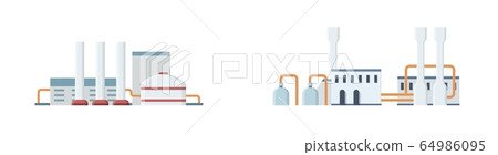 Set of industrial manufactory buildings. Factory, plant, energy and power station. 64986095