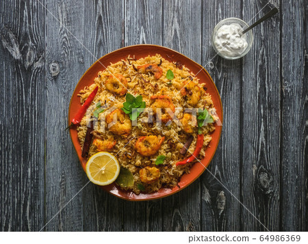 Indian Biryani with shrimp. Indian Biryani with shrimp. 64986369