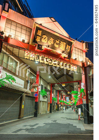 Tokyo cityscape Asakusa Hisagodori shopping street night view Tokyo cityscape Asakusa Hisagodori shopping street night view 64987495