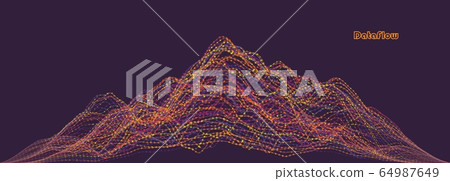 Vector abstract composition made of particles and wireframe. Concept design of digital landscape, data array, signal 64987649