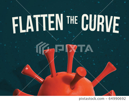 Flatten the Curve theme with a red virus 64990692