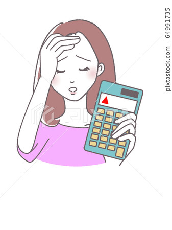 A woman with a calculator worries 64991735