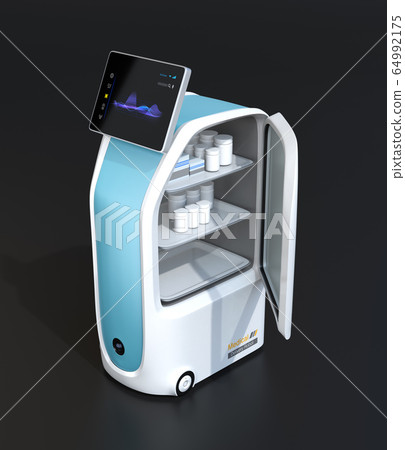 Image of an unmanned transfer robot for hospitals. Unattended transport concept for nosocomial infection prevention 64992175