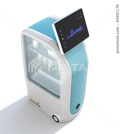 Image of an unmanned transfer robot for hospitals. Unattended transport concept for nosocomial infection prevention 64992176